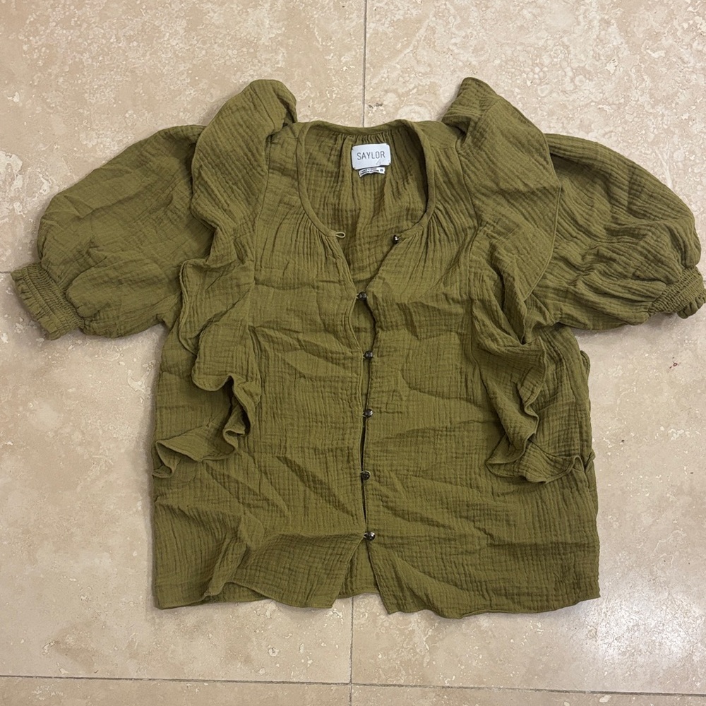 SAYLOR Khaki Ruffle Button-Up Blouse